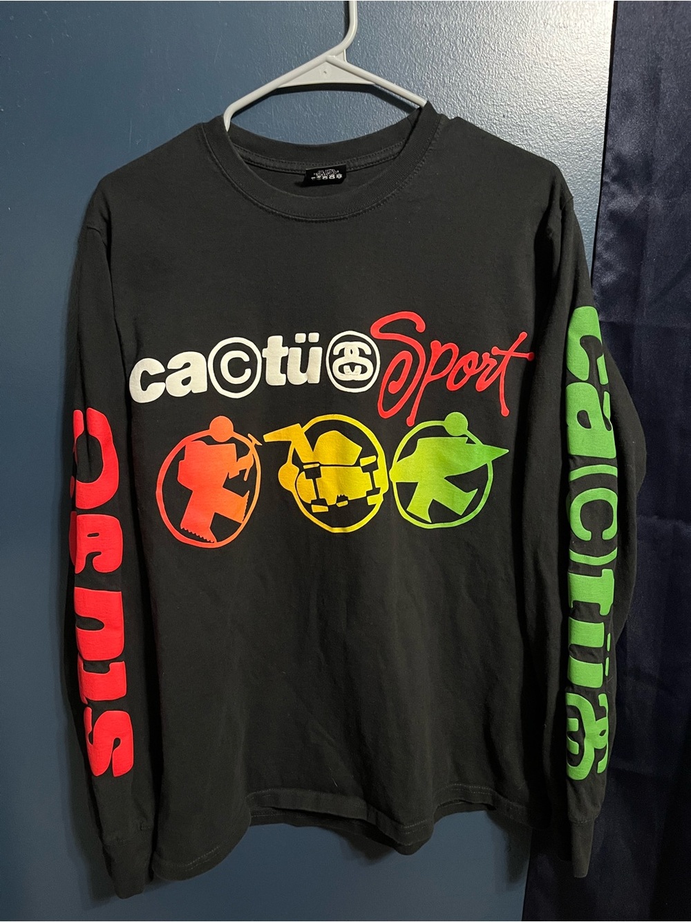 Stussy X Cactus Plant Flea Market Sport Black Long Sleeve T-Shirt